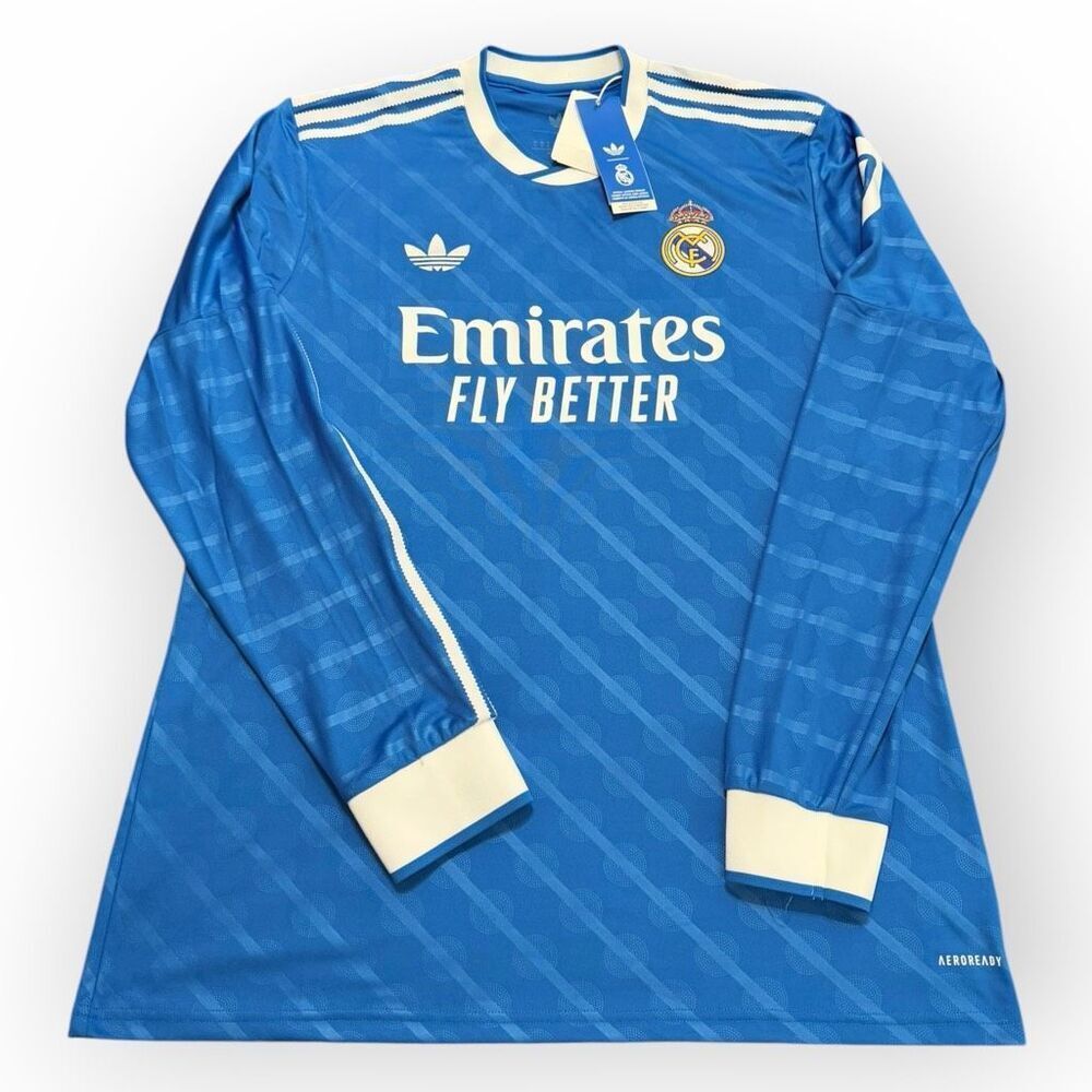 Adidas Real Madrid 25/26 Blue Long Sleeve Third Jersey JW4054 Mens size L New